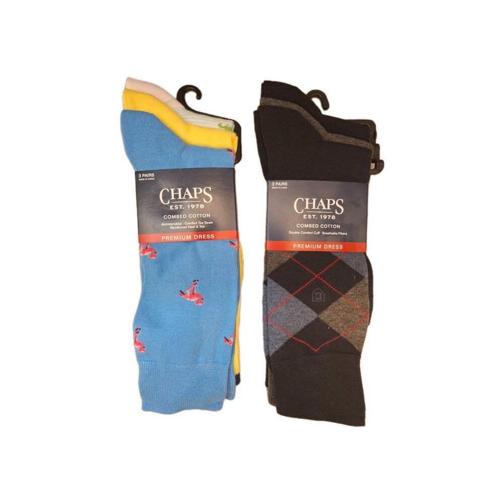 Chaps Premium Dress Socks 6 Pairs Flamingo /Polka Dot/Pineapple in Mens 6.5-12